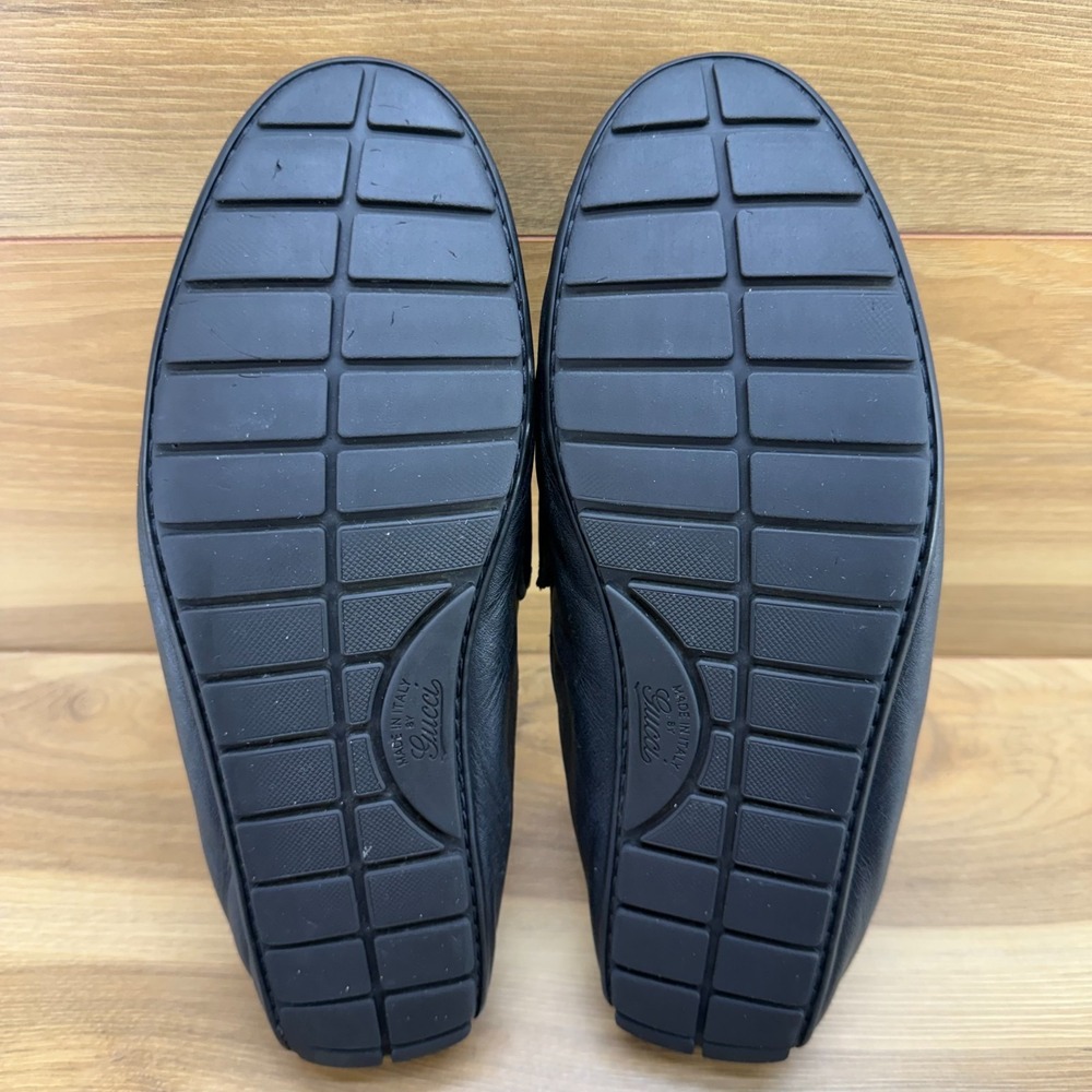 Gucci Micro Guccissima Driving Loafers Mens 8.5 Black Leather Penny Loafer Moc - Picture 9 of 11